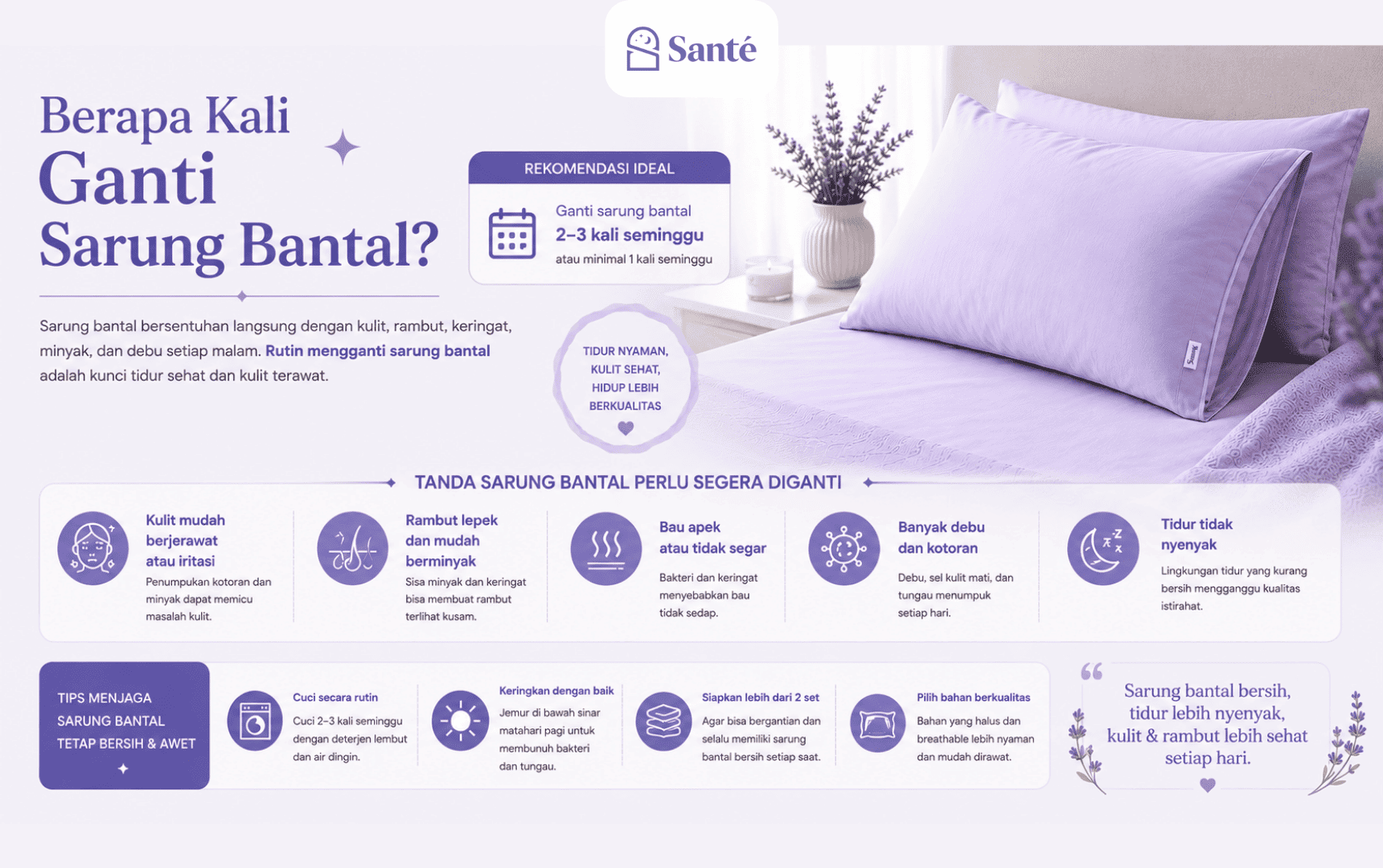 berapa kali ganti sarung bantal