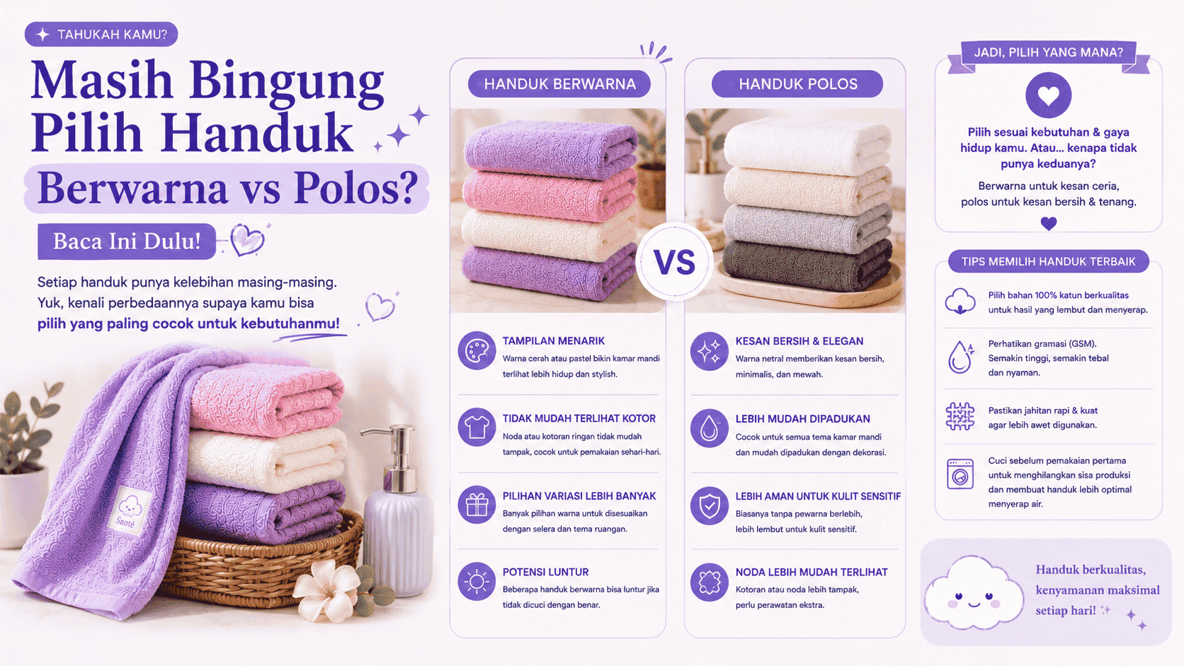 handuk berwarna vs polos