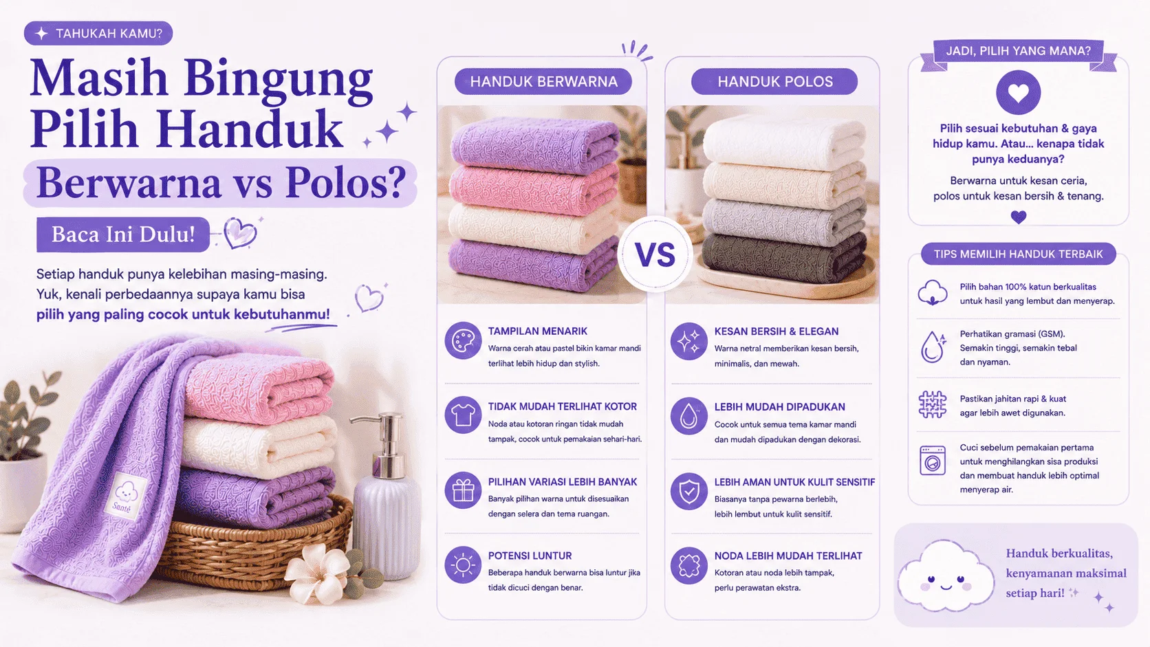handuk berwarna vs polos